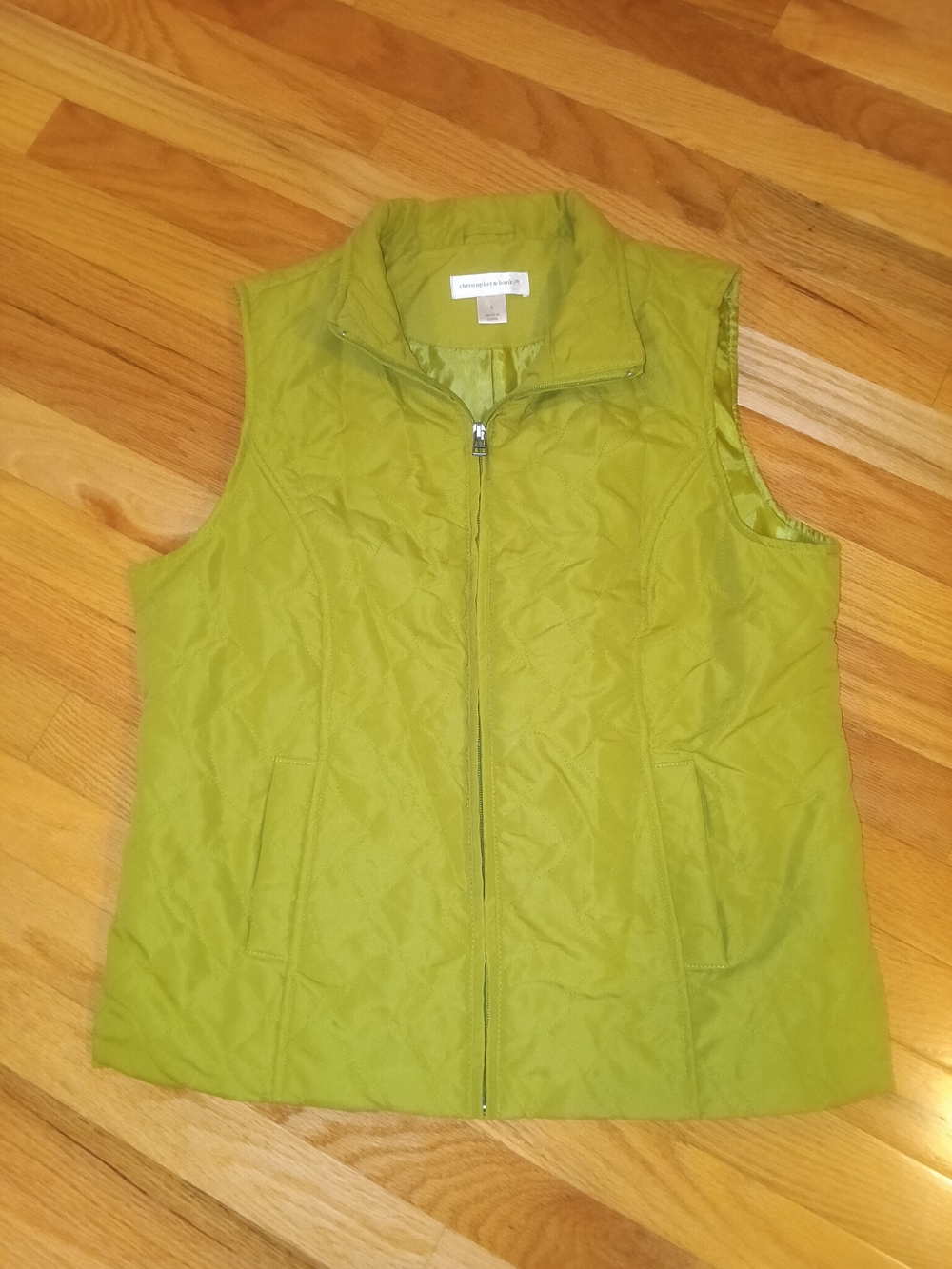 Christopher & Banks Lime Quilted Zip-Front Vest